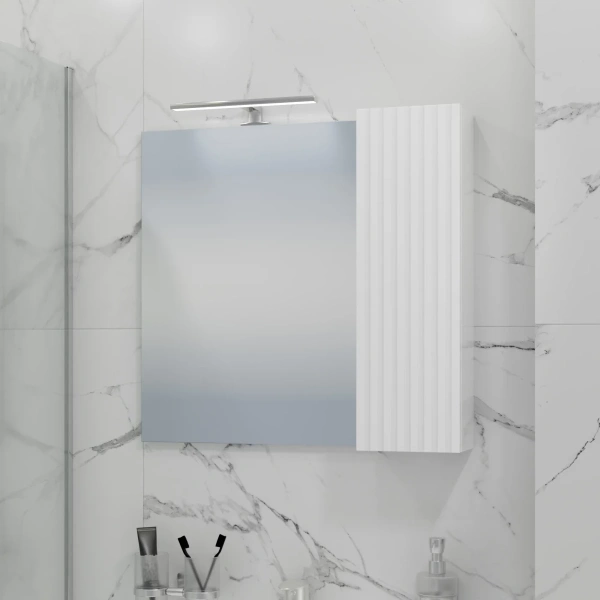 Зеркальный шкаф Санта Юпитер 700367 70x65 см L/R, со светильником, белый глянец