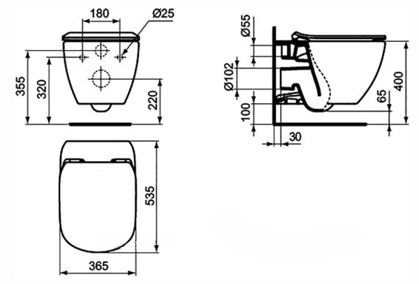 Комплект инсталляция + унитаз Ideal Standard Tesi T387201