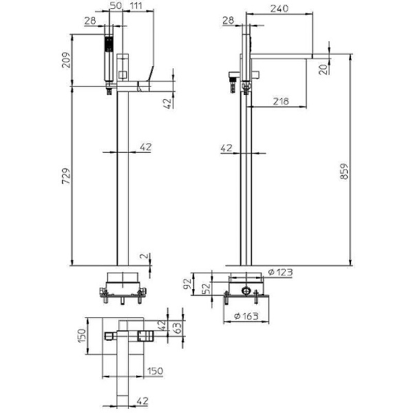 Смеситель для ванны напольный Bossini Aki Z00772.073 черный матовый