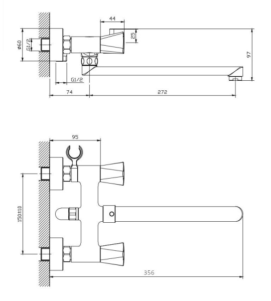 Смеситель для ванны с длинным поворотным изливом RUSH Andros AN2435-51