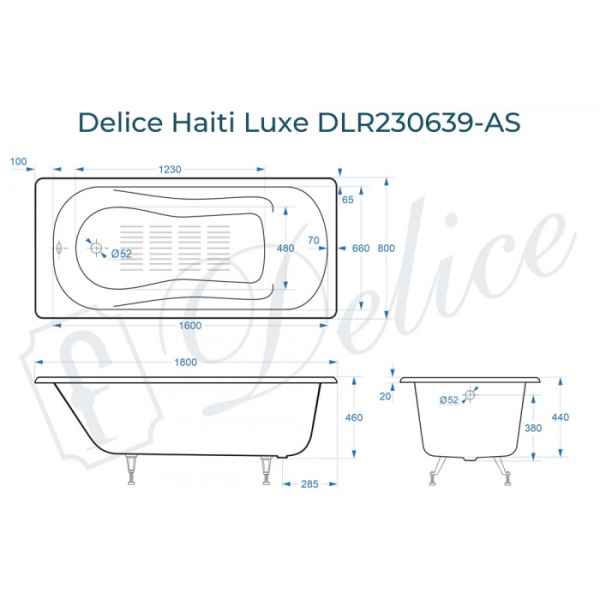 Ванна чугунная (180х80) Delice Haiti Luxe DLR230639-AS без ножек, гладкое дно Ванна чугунная (180х80) Delice Haiti Luxe DLR230639-AS без ножек, гладкое дно