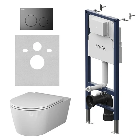 Комплект унитаза с инсталляцией Am.Pm Sense FlashClean IS90138.8F1701 с сиденьем микролифт, кнопка черный матовый