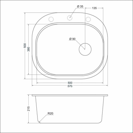 Кухонная мойка (57х50) EMAR EMQ-1570.C Берилл
