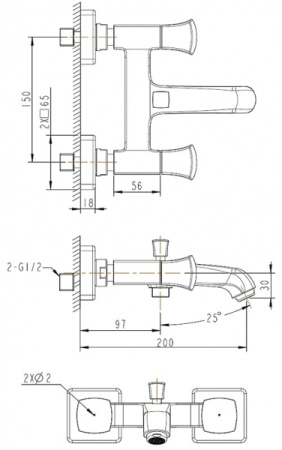 Смеситель для ванны с коротким изливом Bravat Whirlpool F678112C-01