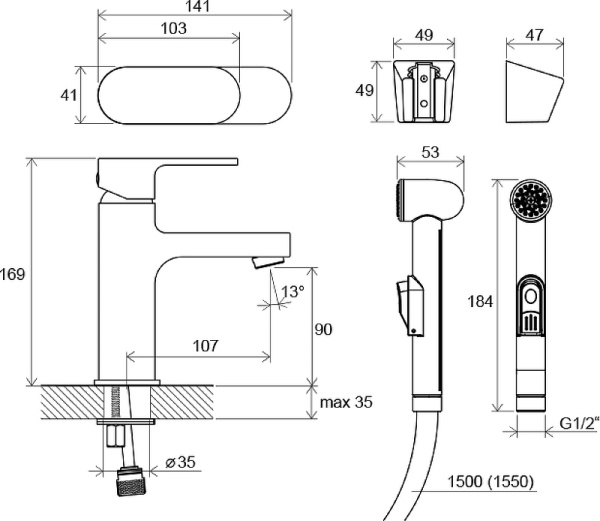 Смеситель для раковины с гигиеническим душем Ravak Chrome CR 012.00 X070092 