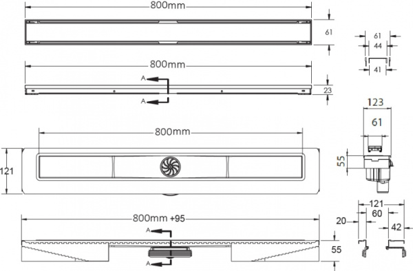 Душевой лоток Berges Wasserhaus B1 Keramik 800 (в стену) 090119 матовый хром