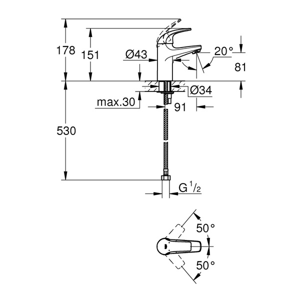 Смеситель для раковины Grohe BauCurve 32848 000 (32848000) хром
