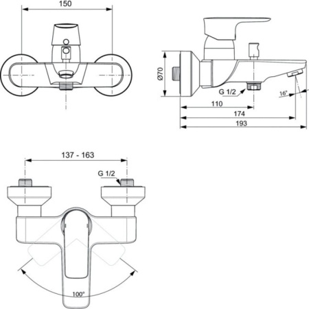 Смеситель для ванны Ideal Standard CONNECT AIR A7033A2