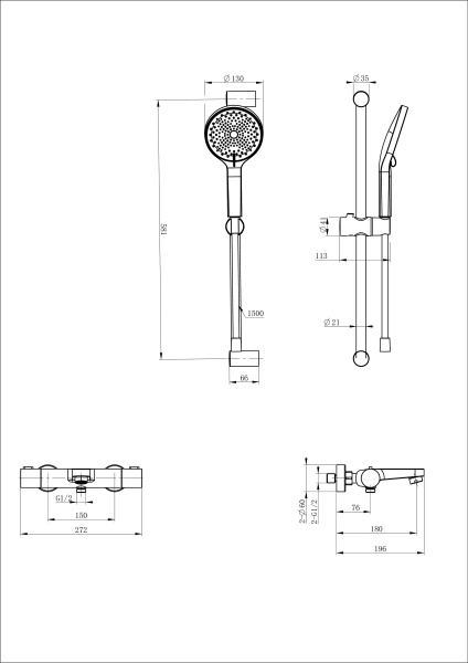 Смеситель для ванны с душевым гарнитуром и термостатом WONZON & WOGHAND, хром WW-C2018-A-CR