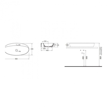 Раковина накладная (90х44) Azzurra Elegance ELLA090440CMBI/(ECI90M bi)*1
