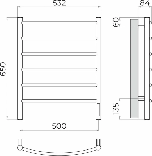 Полотенцесушитель электрический Terminus Классик подключение справа (500х650) П6 4670078531322