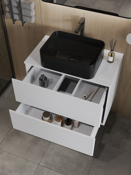 Тумба с раковиной подвесная 75 см, Orange Otto Ot-75TuMDF+B02-460MB белый глянец