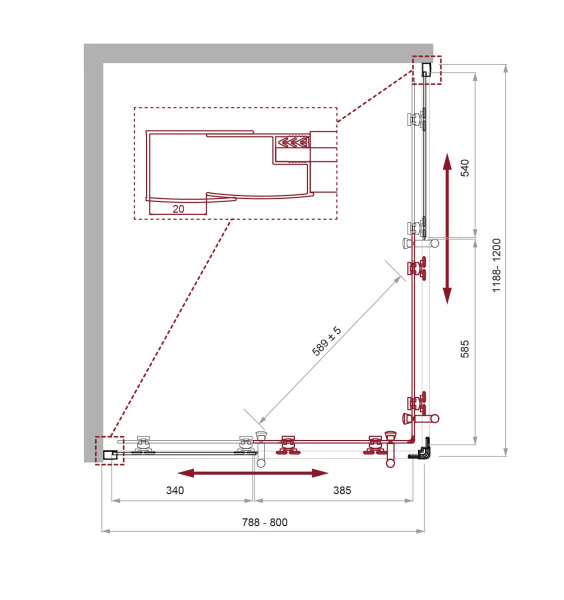 Душевой уголок (120х80) BelBagno UNO-195-AH-2-120/80-C-Cr