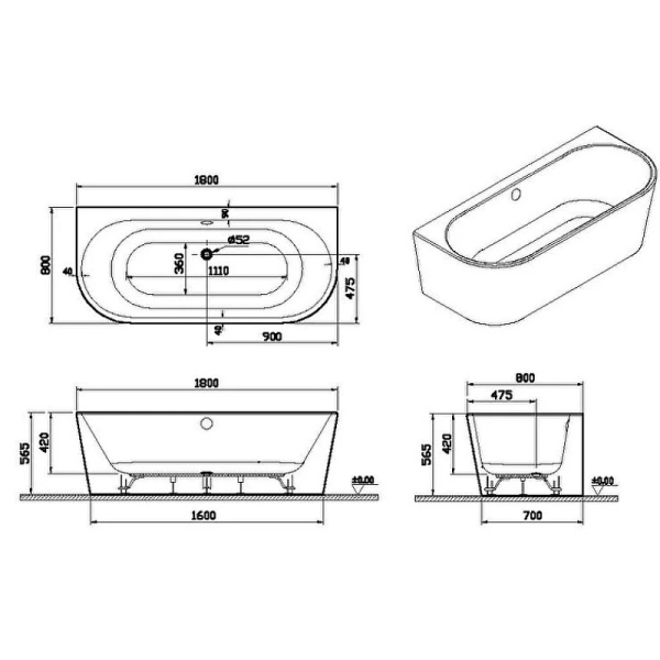 Акриловая ванна Vitra Geo (180x80) 65420006000 Акриловая ванна Vitra Geo (180x80) 65420006000