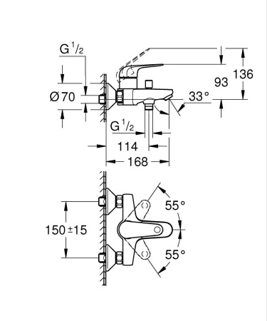 Смеситель для ванны однорычажный Grohe Euroeco New 32743 001 (32743001) хром