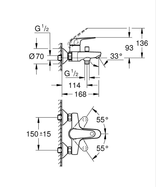 Смеситель для ванны однорычажный Grohe Euroeco New 32743 001 (32743001) хром