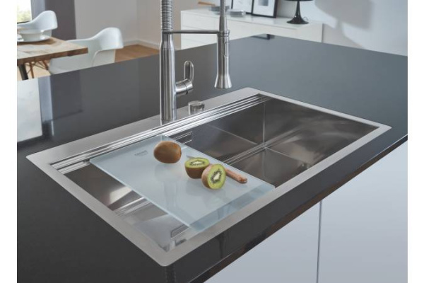 Мойка из нержавеющей стали с корзинчатым вентилем расположение основной чаши слева GROHE K1000 80-S 31581SD1