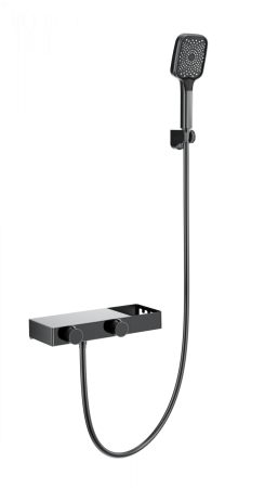 Смеситель для ванны с душем и термостатом WONZON & WOGHAND Shelf, темный графит WW-B2551-BGG