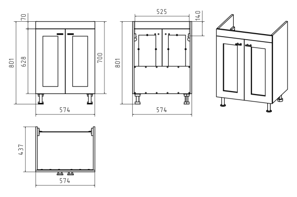 Тумба под раковину Misty Урал 60 Э-Ура-01060-021Н