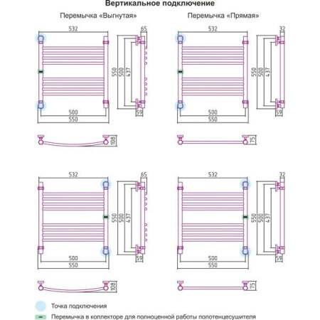 Полотенцесушитель водяной 500х500 перемычка выгнутая Сунержа Богема 00-0101-5050