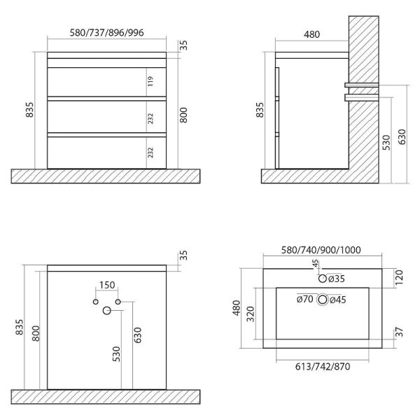 База под раковину напольная Art&max FAMILY-750-3C-PIA-CV