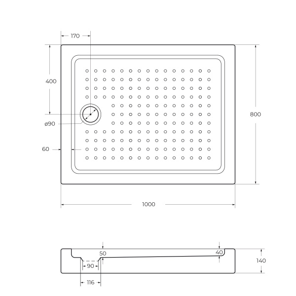 Акриловый душевой  поддон (100х80) CEZARES TRAY-A-AH-100/80-15-W