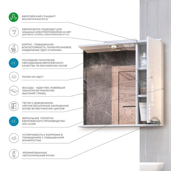 Зеркало со шкафом (60x70) Vigo Callao z.CAL.60.R.El