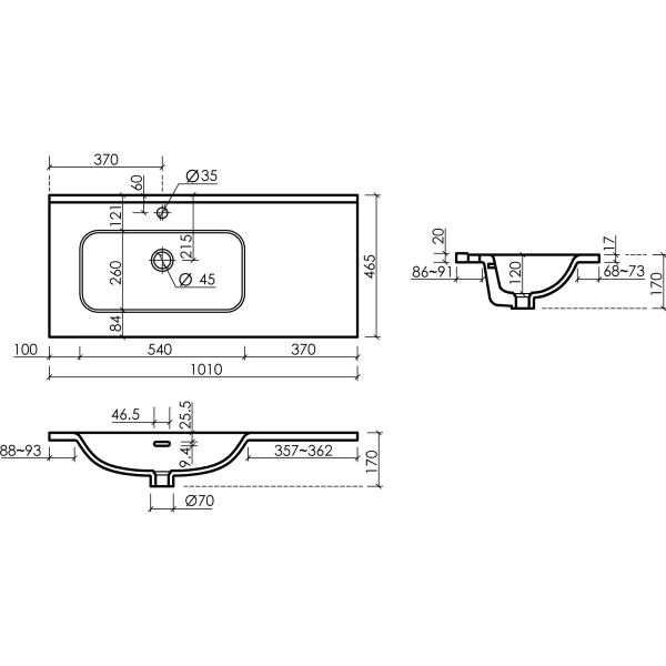 Раковина встраиваемая сверху (101х46,5) Ceramica Nova Element CN7003L