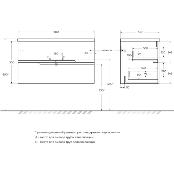 Тумба под раковину Cezares DUET-N-900-2C-SO-BL Bianco Lucido