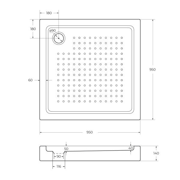 Акриловый душевой  поддон (95х95) CEZARES TRAY-A-A-95-15-W