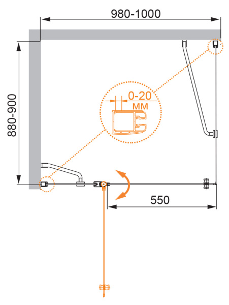 Душевой уголок (100х90) CEZARES ELENA ELENA-W-AH-1-100/90-P-Cr-L