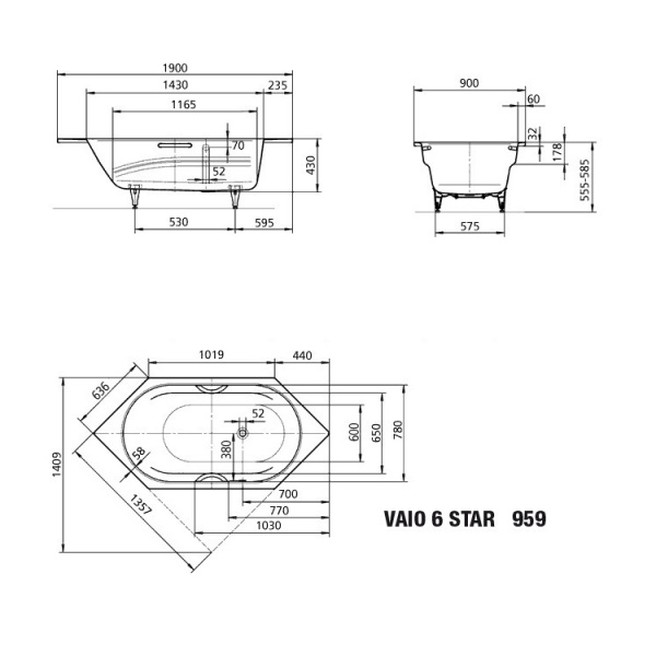 Стальная ванна Kaldewei Vaio 6 958 Standard (190х90) 233800010001