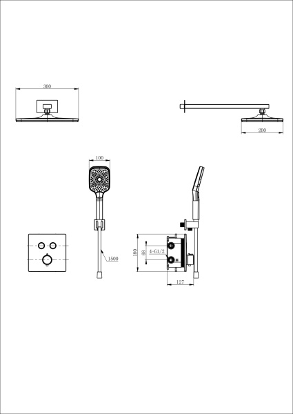 Душевая система с термостатом встраиваемая WONZON & WOGHAND, белый матовый WW-D2017-B-MW