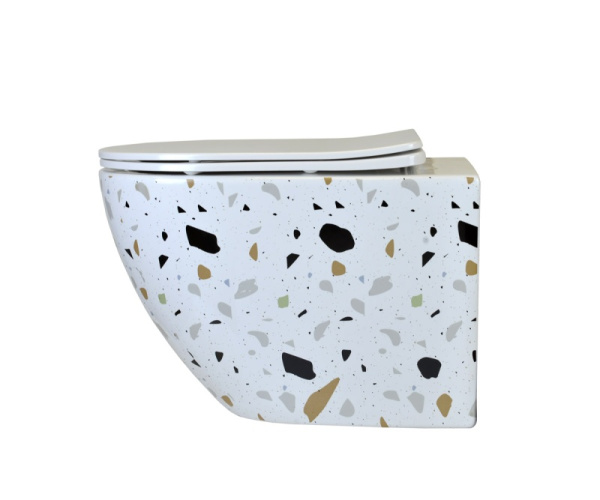 Унитаз подвесной безободковый Bronze de Luxe Terrazzo, крышка белая (2092-W)