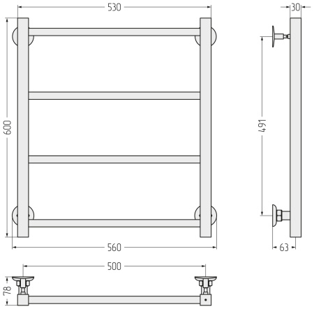 Полотенцесушитель водяной Стилье Версия-КН (600х500) 00640-6050