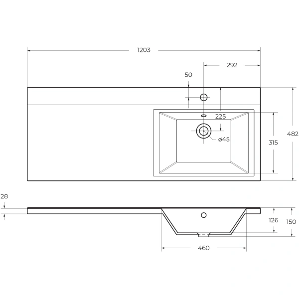 Раковина над стиральной машиной (120х48) BelBagno BB1200/480-LV-MR-R