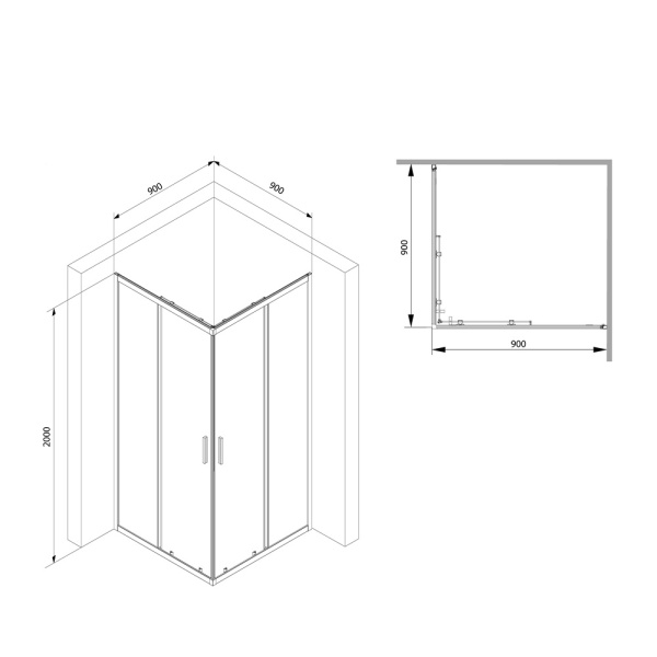 Душевой уголок (90х90) Am.Pm Gem S Square Slide W93G-403-090BT