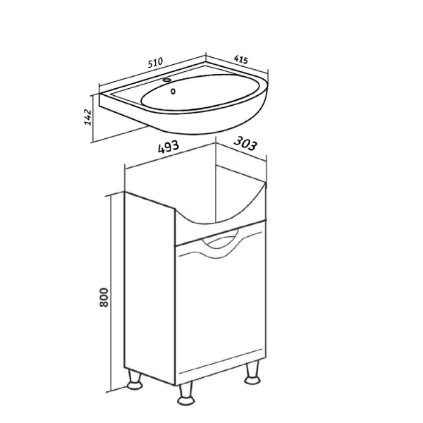 Тумба под раковину Runo Фортуна 50 (00000001135)