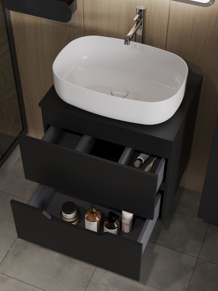 Тумба с раковиной подвесная 60 см, Orange Line Li-60TubMDF+B07-540W черный/белый