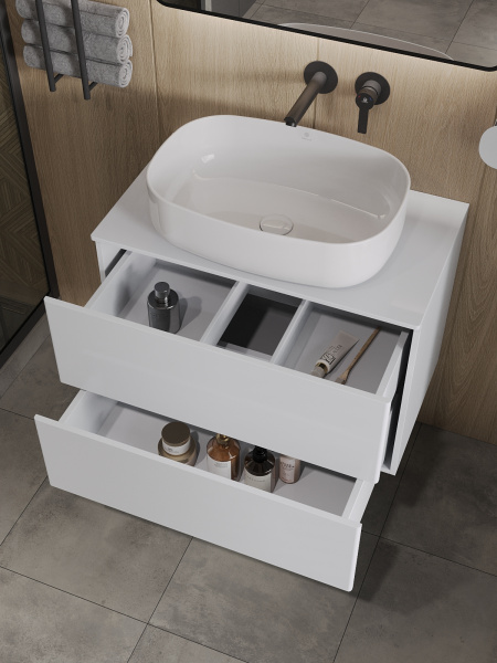 Тумба с раковиной подвесная 75 см, Orange Otto Ot-75TuMDF+B07-540W белый глянец