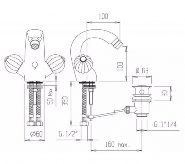 Смеситель на биде Cezares Royal Palace ROYAL PALACE-BS1-01-MS