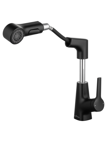 Смеситель для раковины с выдвижным изливом WONZON & WOGHAND, черный матовый WW-121B108-MB