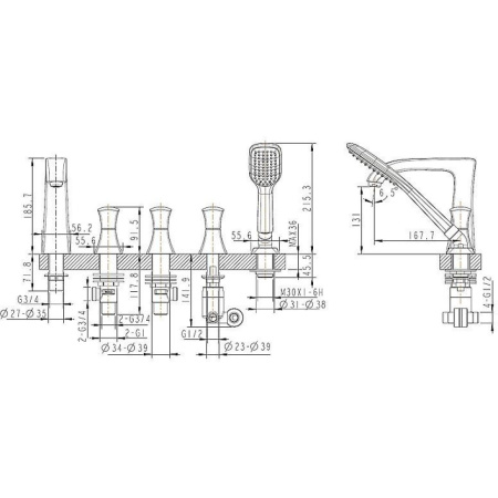 Смеситель на борт ванны Bravat Whirlpool F578112C-1