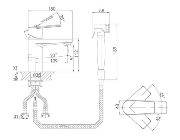 Смеситель для раковины с гигиеническим душем D&K Rhein Lessing (DA1322601)