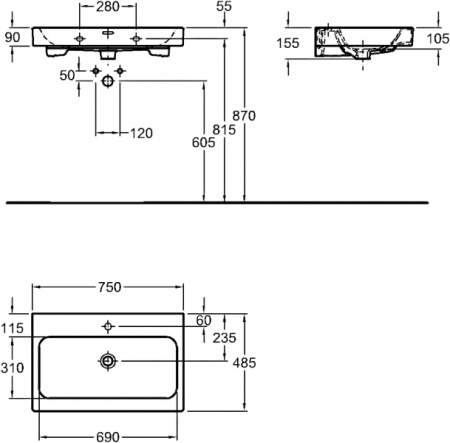 Раковина накладная (75х48.5) Geberit iCon 124075000