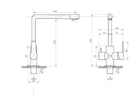 Смеситель для кухни с подключением фильтра  ПСМ-Профсан  STEEL PSM-300-22