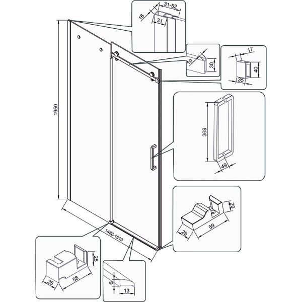 Душевая дверь Veconi Vianno VN-74B, (150x195) VN74B-150-01-C4