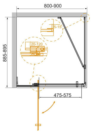 Душевой уголок (80х90) CEZARES SLIDER SLIDER-AH-1-90-80/90-GRIGIO-BORO