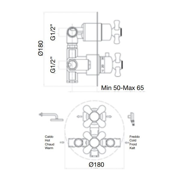 Смеситель для душа встраиваемый с термостатом Webert Ottocento OT970902010, золото