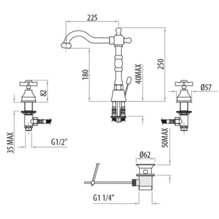 Смеситель для раковины с донным клапаном Tiffany World London TW1709617C0cr